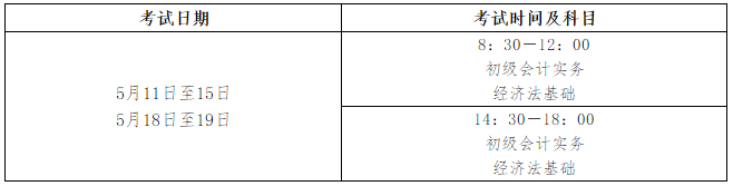 2019年初级会计考试时间安排