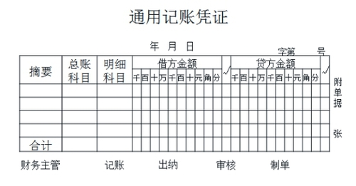 初级会计通用记账凭证