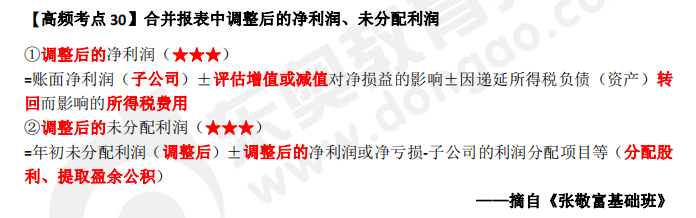 《中级会计实务》高频考点：合并报表中调整后的净利润、未分配利润