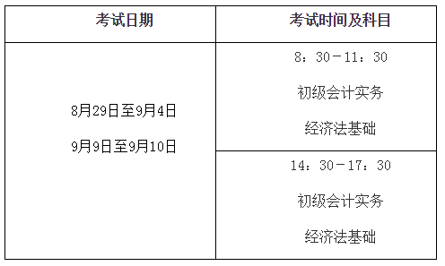 2020年初级会计考试时间