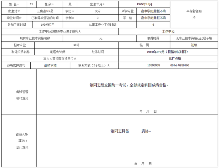 资格考试合格人员登记表