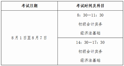 初级会计考试时间