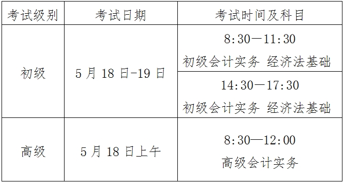 初级会计考试时间