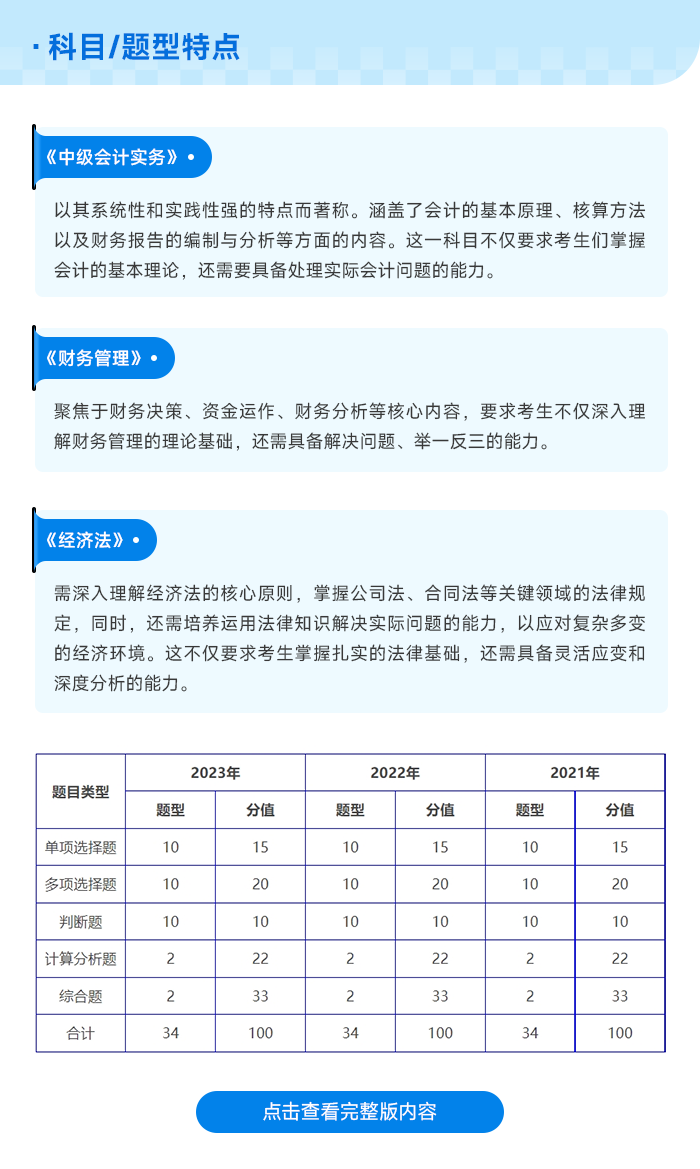 中级会计科目特点